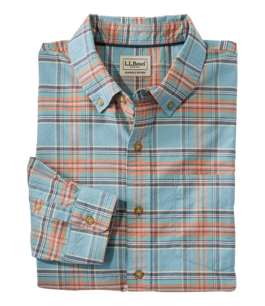 L.L.Bean | Men's Sunwashed Oxford Shirt, Slightly Fitted Untucked Fit, Plaid