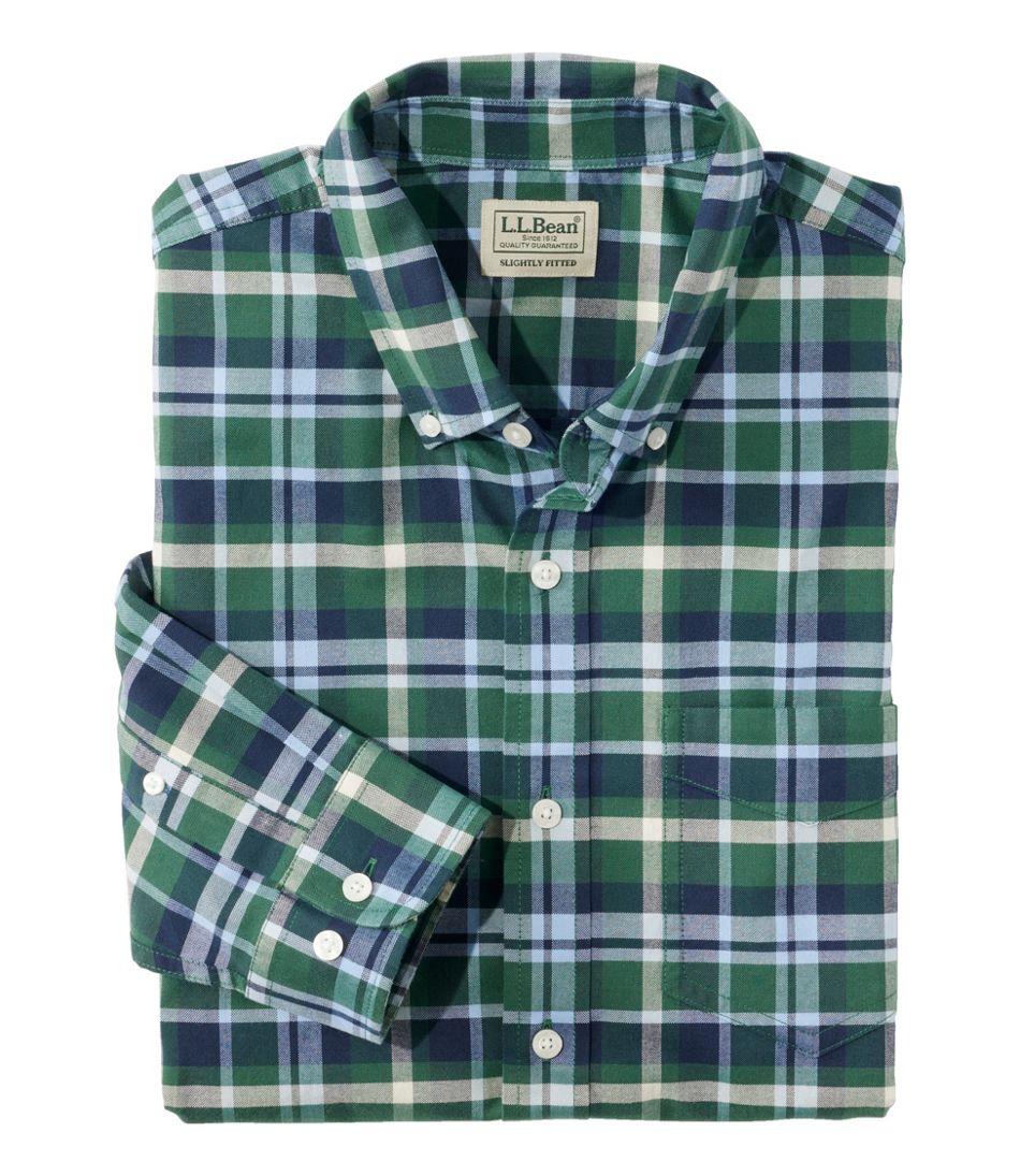 L.L.Bean | Men's Comfort Stretch® Oxford Shirt, Slightly Fitted Untucked Fit, Plaid