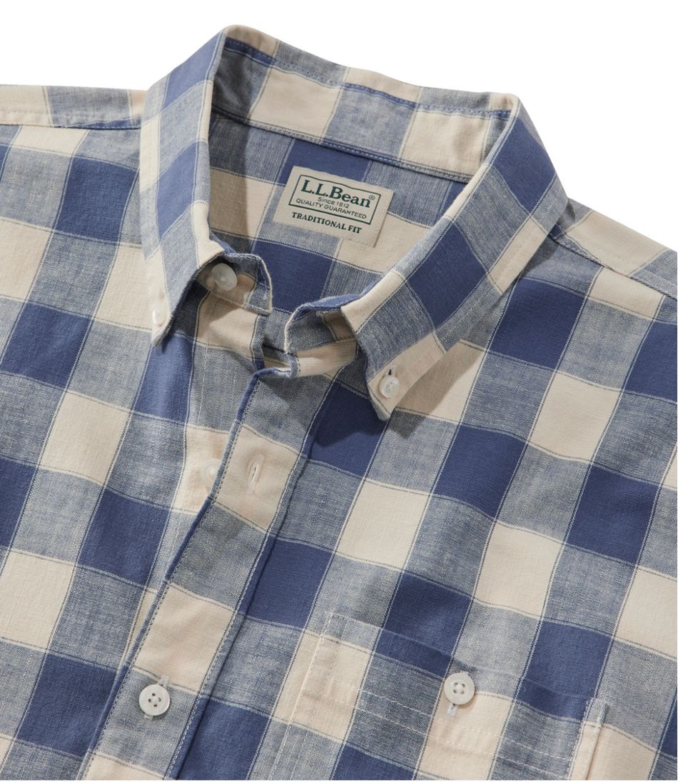 L.L.Bean | Men's Comfort Stretch® Chambray Shirt, Traditional Untucked Fit, Short-Sleeve, Plaid