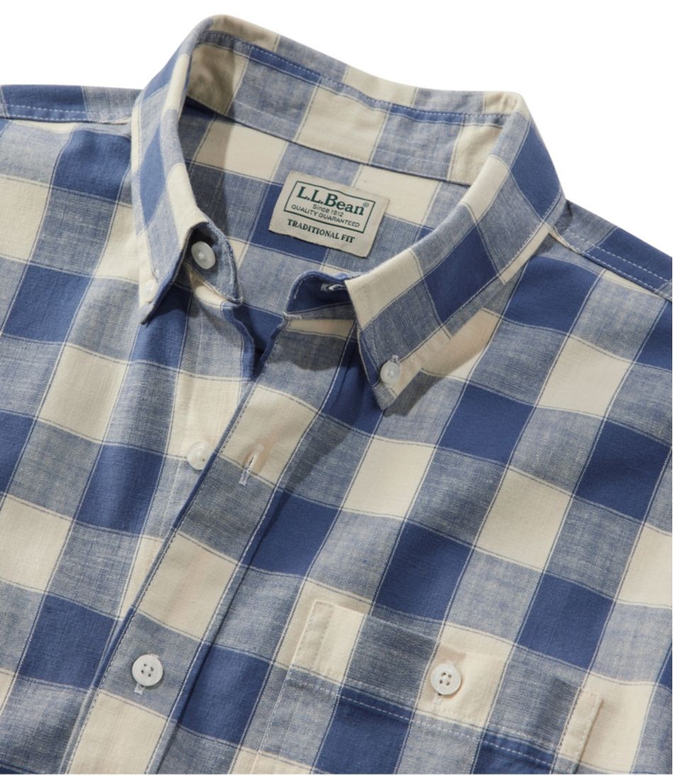 L.L.Bean | Men's Comfort Stretch® Chambray Shirt, Long-Sleeve, Slightly Fitted Untucked Fit, Plaid