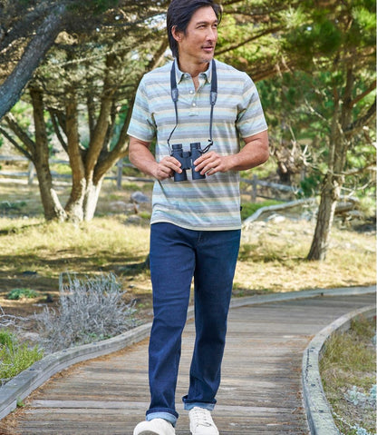 L.L.Bean | Men's Comfort Stretch Performance® Pima Polo, Short-Sleeve, Stripe
