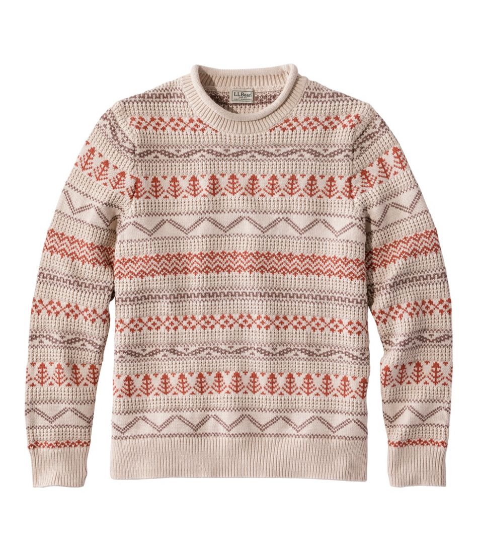 L.L.Bean | Men's L.L.Bean Organic Cotton Waffle Sweater, Crewneck, Fair Isle